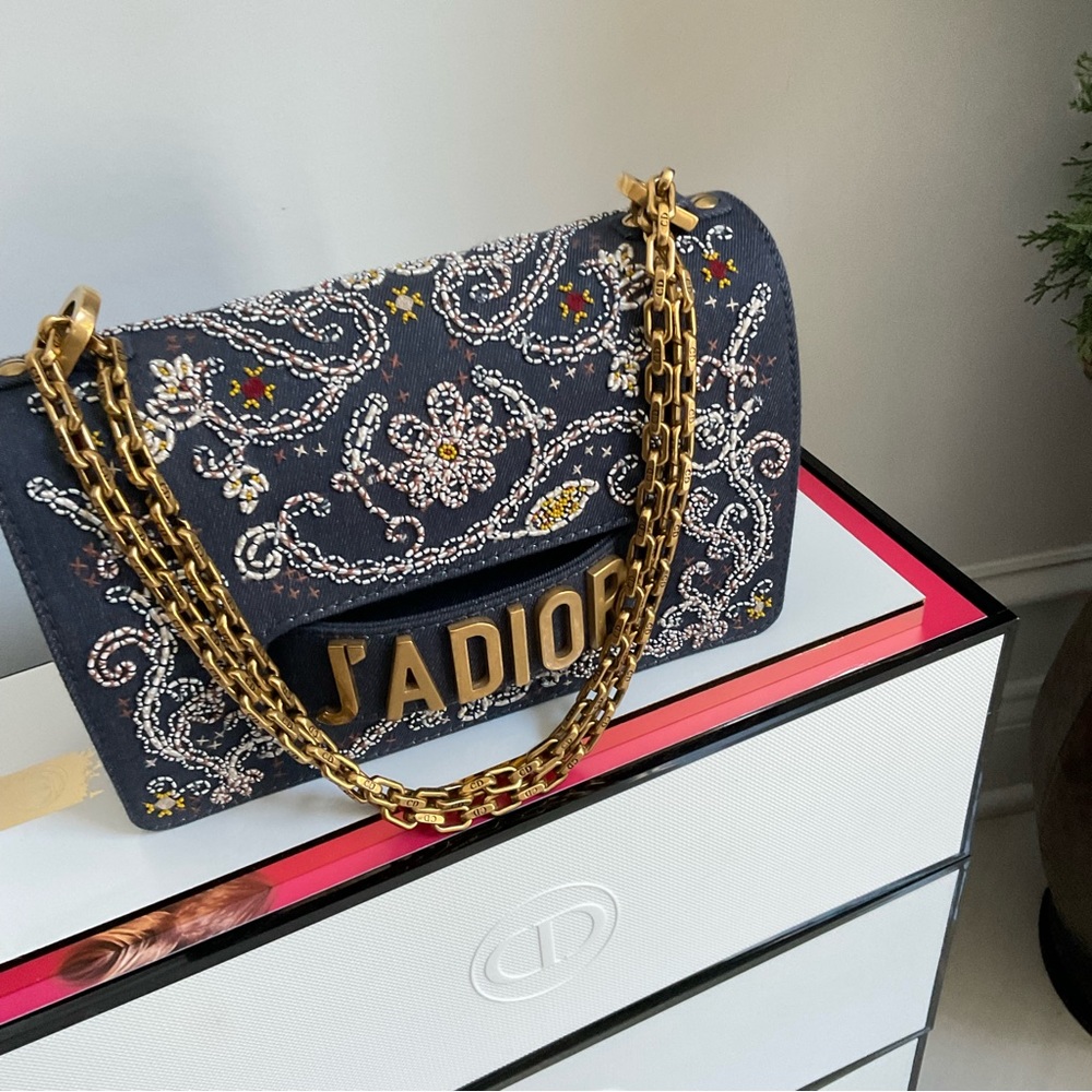DIOR J’ADIOR Denim Embroidered Crossbody Bag